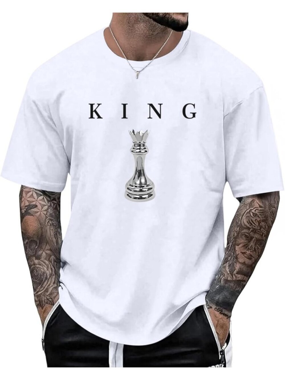 Men's White King Chess Shirt Graphic Tee Designer Printed Urban Streetwear Top